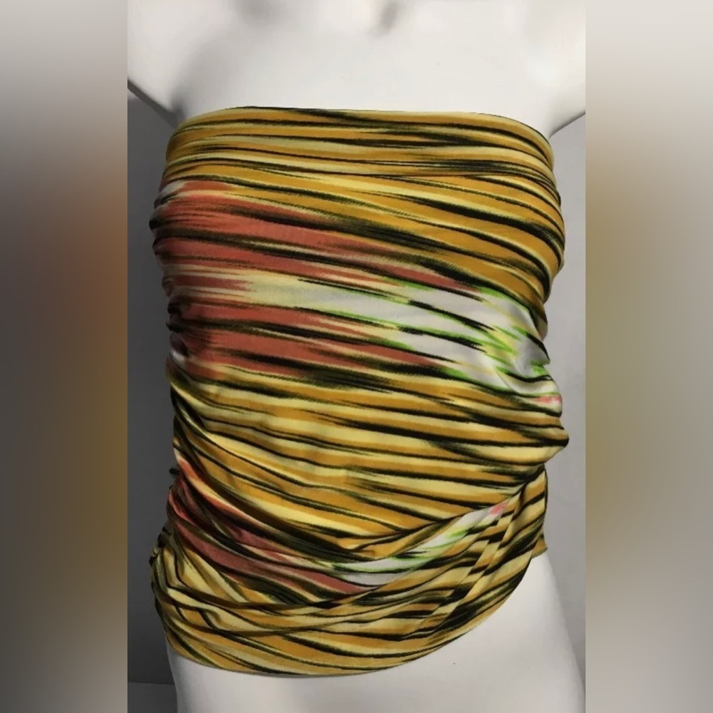 TBAGS LOS ANGELES STRIPE PRINT TUBE TOP BLOUSE SHIRT YELLOW SMALL NEW​
